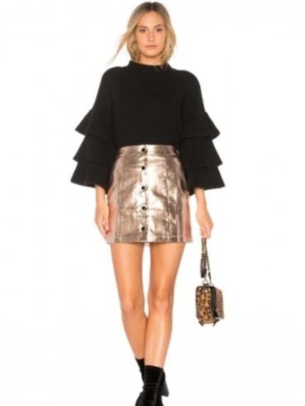 Revolve Endless Rose Metallic Mini Skirt Rose Gold XS